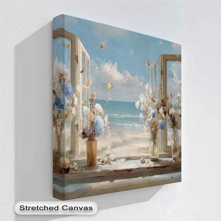 Coastal Breeze Awakening – Open Window Seaside Canvas Print