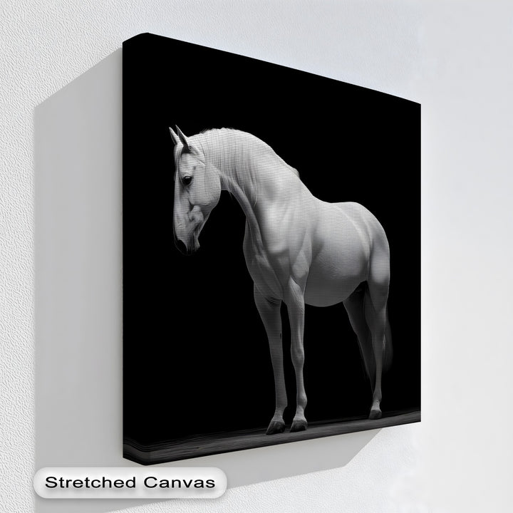White Horse on Black Background Minimalist - Horse Canvas Print