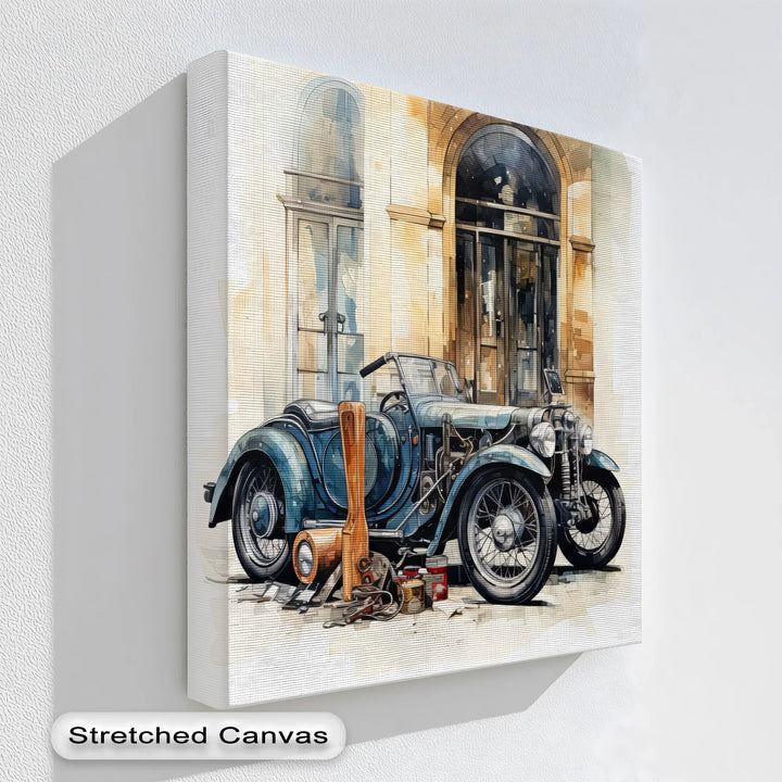 Vintage Blue Roadster & Tools – Car Canvas Print