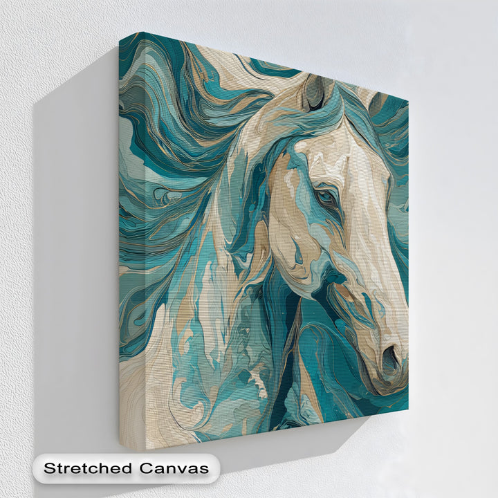 Whirlwind Spirit – Abstract Horse in Teal and Sand Canvas Print