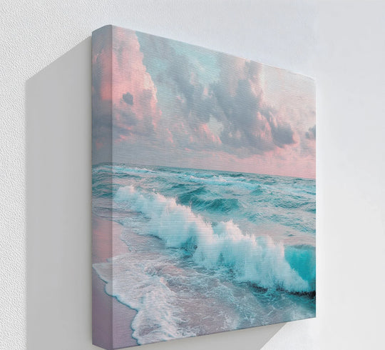 Shadowy corner of a Cotton Candy Sky Over Ocean Waves canvas print shows off the best canvas prints along the tranquil seaside.