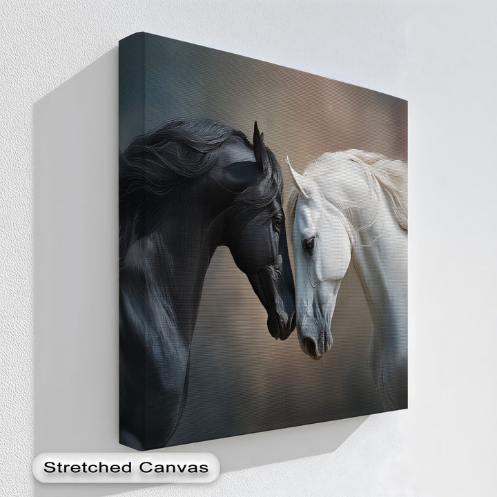 Black and White Horses in Emotional Harmony - Horse Canvas Print