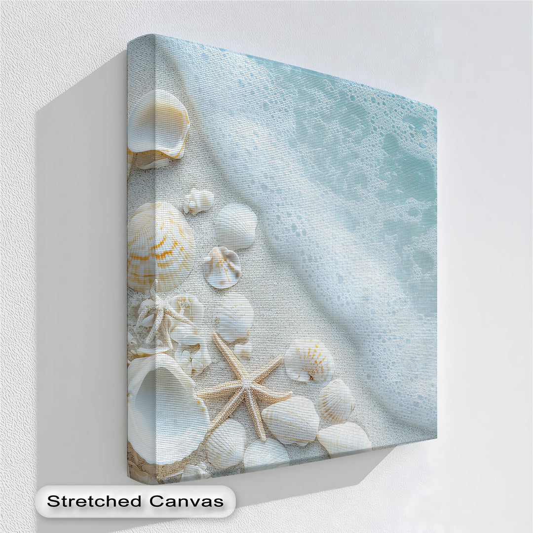 Add coastal charm to your home with this seashell beach canvas wall art—delicate shells and foamy waves create a serene seascape vibe.

