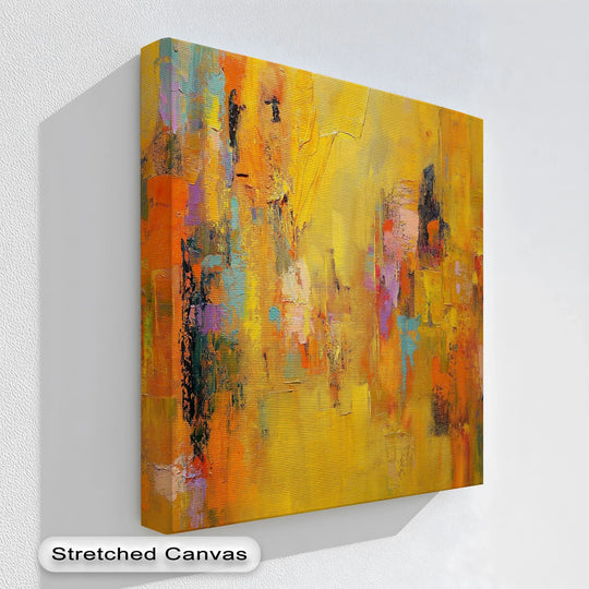 Featuring the brightest yellow hues, this abstract canvas print offers big canvas prints with shades of orange creating a vibrant, textured visual experience.