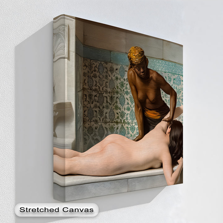 The Bath Attendant – Hammam Erotic Canvas Wall Art | Naked Art