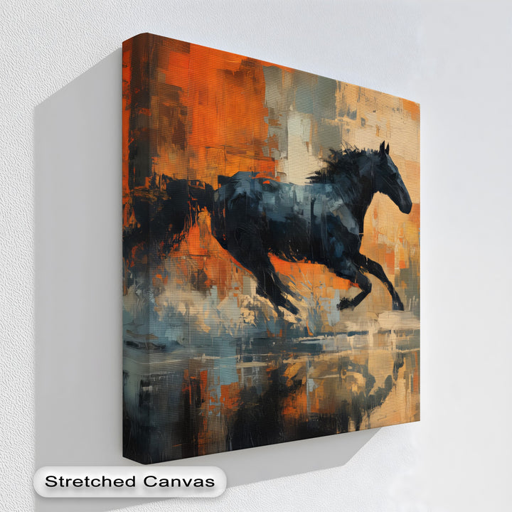 Midnight Momentum – Abstract Running Horse Canvas Print