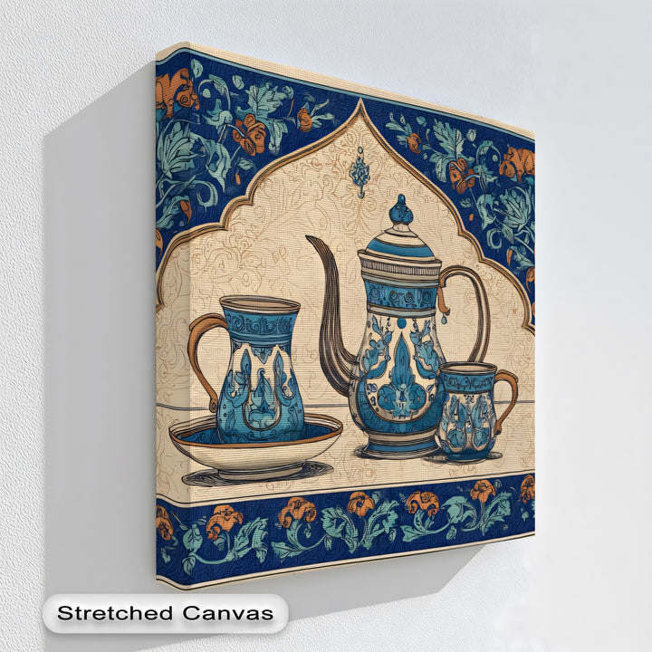 Ornate Blue Tea Set – Persian Canvas Print