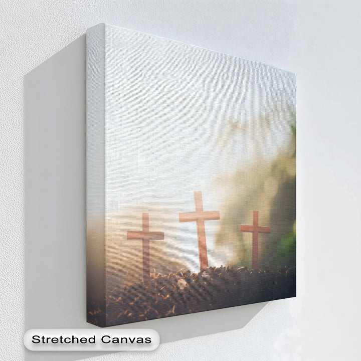 Three Crosses at Dawn – Symbolic Christian Canvas Print