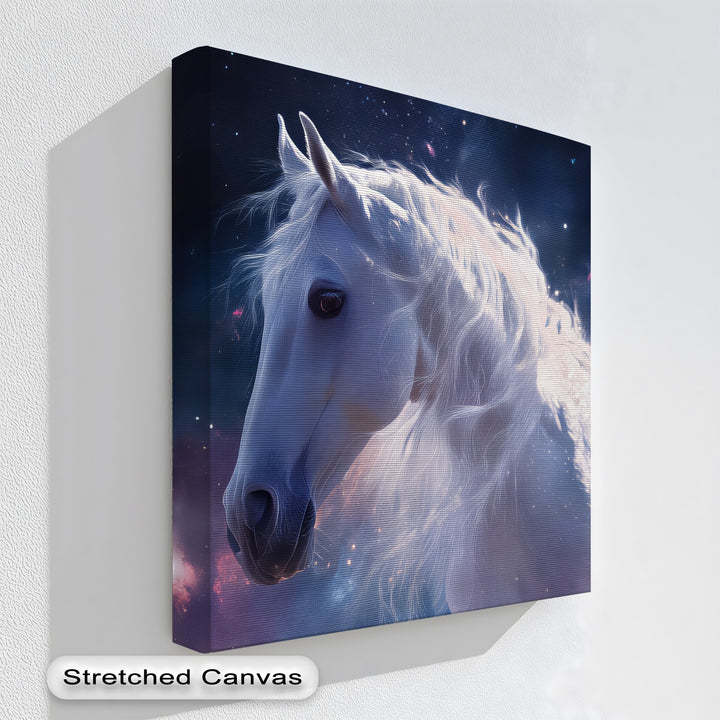 Starlit Grace – Celestial White Horse Portrait Canvas Print