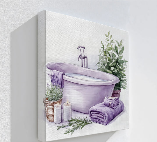 lavender plant bathroom Lavender Escape – Relaxing Purple Bathtub Canvas Print – MyPhotoStation