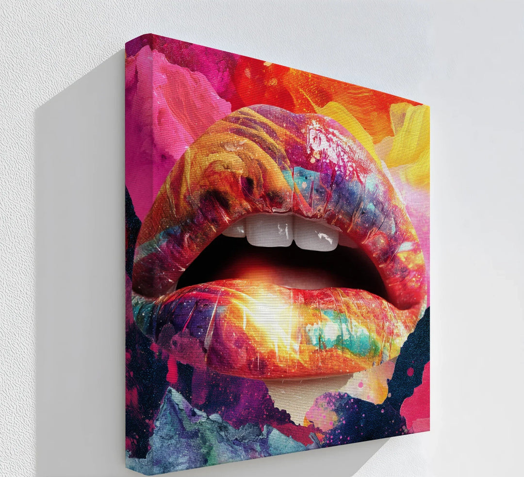 Color Pop Seduction – Abstract Lips in Vivid Pop Art Canvas Print - MyPhotoStation