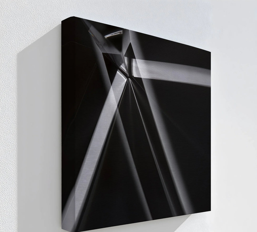 Intersected Light – black abstract wall art with futuristic light beams.


