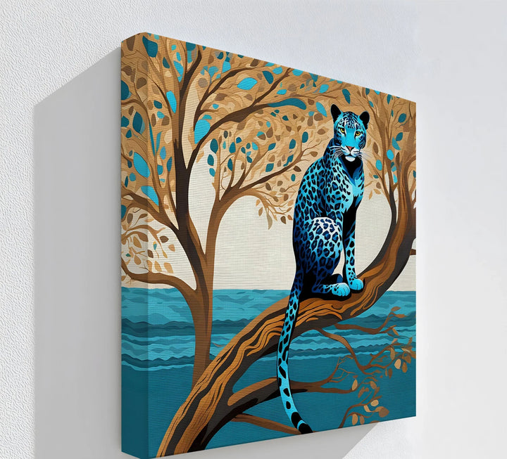 Blue Leopard in Tranquil Tree – Modern Jungle Animal Canvas Print - MyPhotoStation