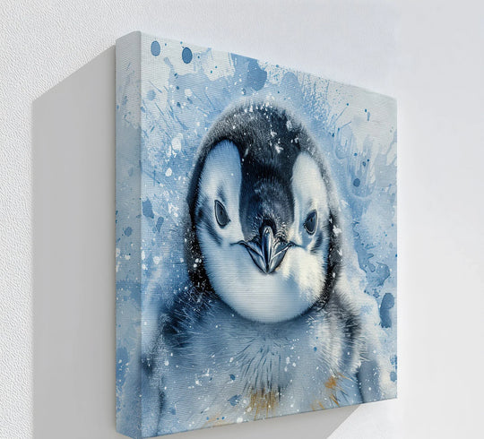 Baby Penguin Splash – Watercolor Arctic Animal Canvas Print - MyPhotoStation