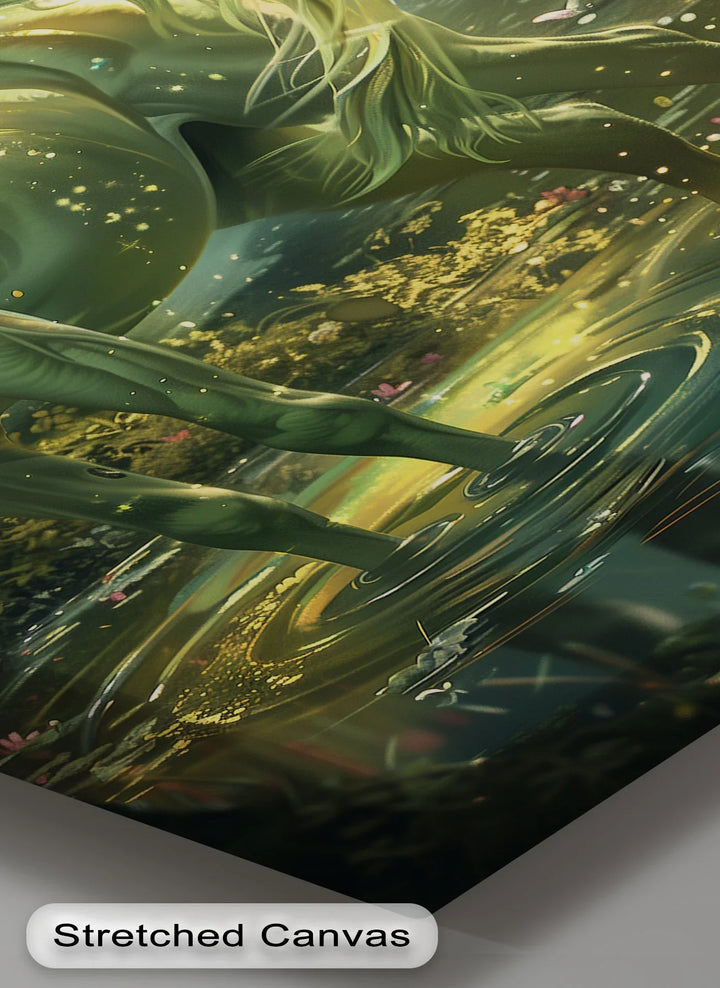 Glowing Green Unicorn in Enchanted Pond - Animal Canvas Print - MyPhotoStation