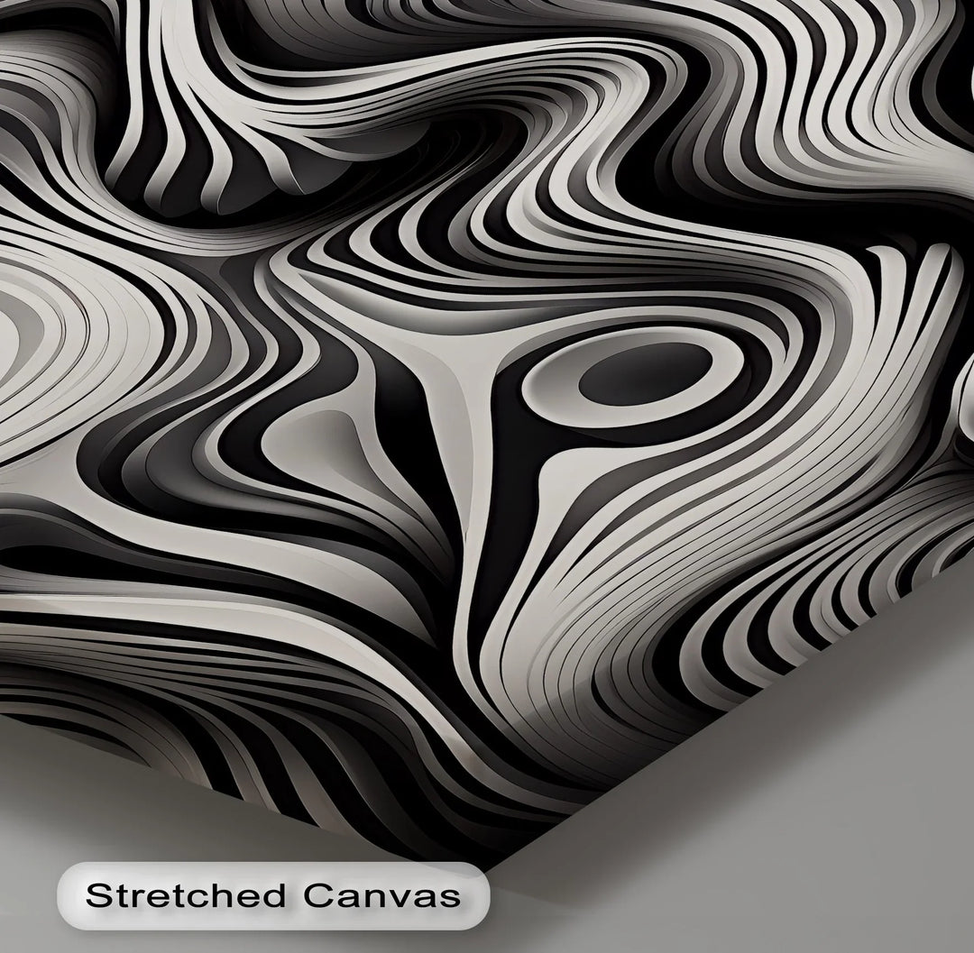 Flowing Dimensions – Abstract Waveform in Black & White Canvas Print - MyPhotoStation