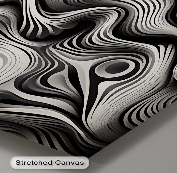 Flowing Dimensions – Abstract Waveform in Black & White Canvas Print - MyPhotoStation