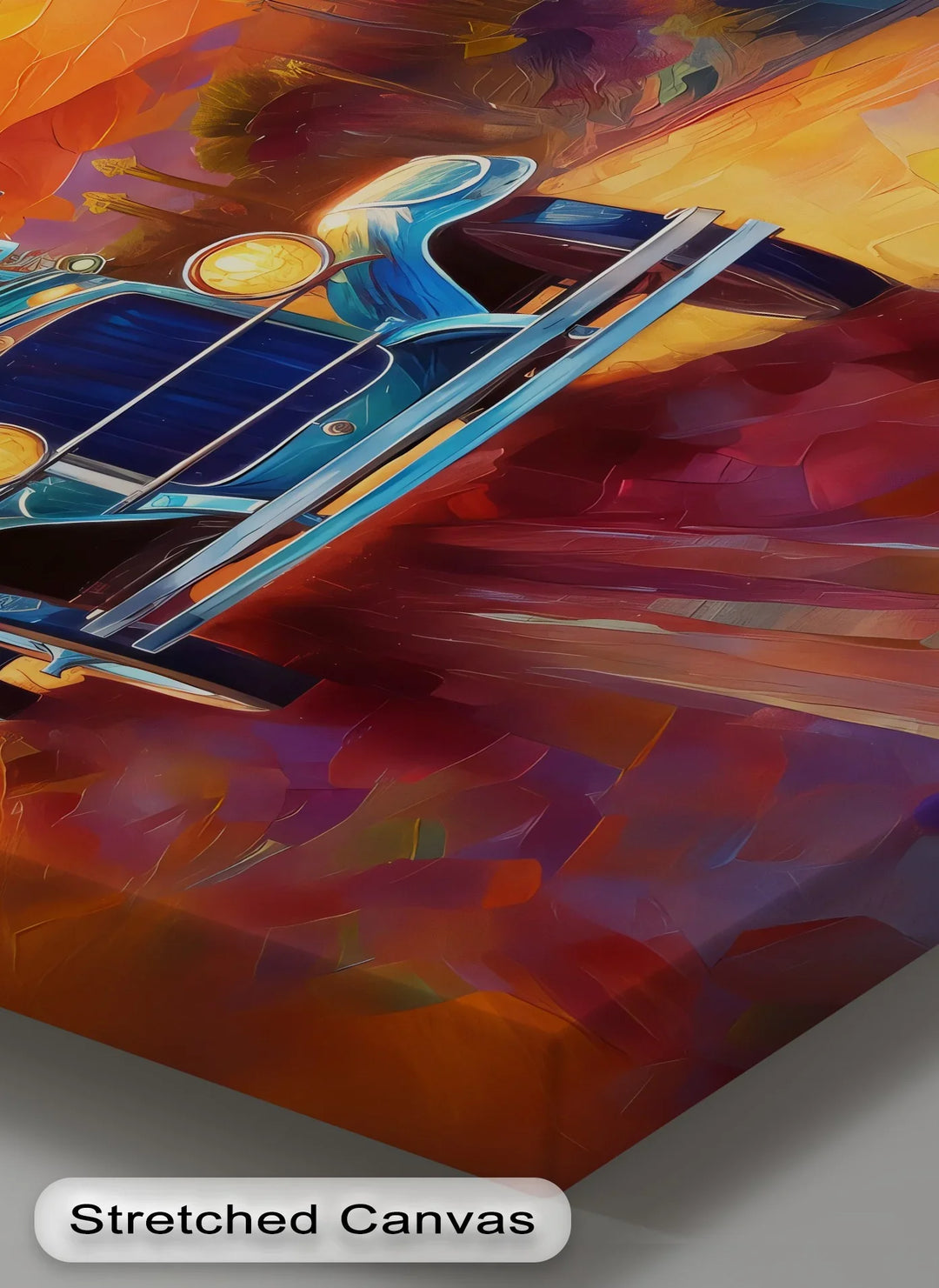 Sunset Journey – Vintage Car on Painted Desert Road Canvas Print - MyPhotoStation
