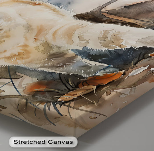 Subtle gradations of light and shadow define the watercolor garden scene in this framed canvas print, showcasing a cream cat's autumn stroll.