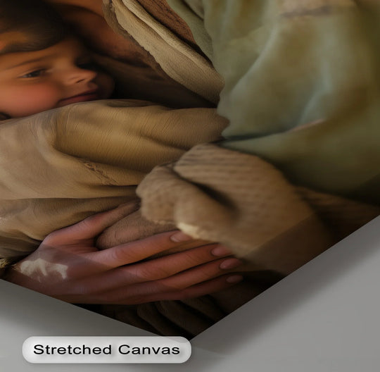 Gentle folds and drapes in this sacred shelter canvas print suggest the soft, encompassing movement of a tender embrace rendered in high quality canvas prints.
