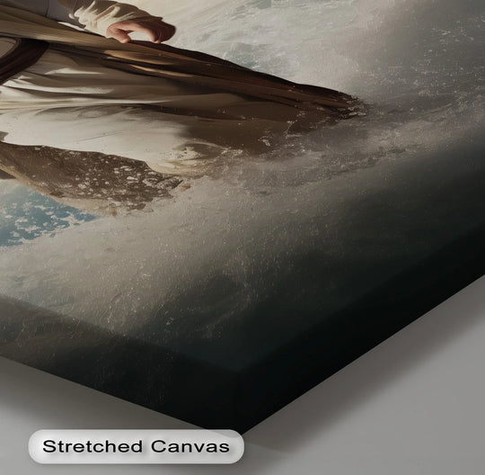 Textured surface of best canvas prints shows subtle ripples and fine details on the 'Divine Path – Jesus on the Sea' canvas prints.