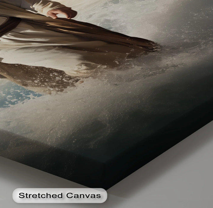 Grace in motion—this canvas print captures Christ’s miraculous walk on water with inspiring beauty.

