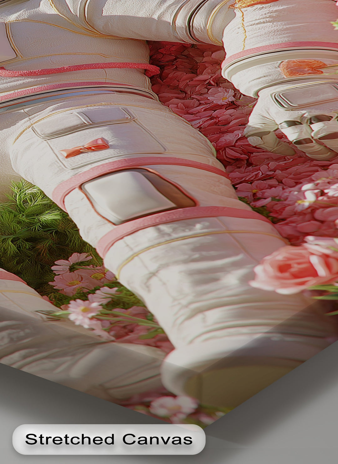 Astronaut Resting in a Garden of Flowers - Pink Canvas Print