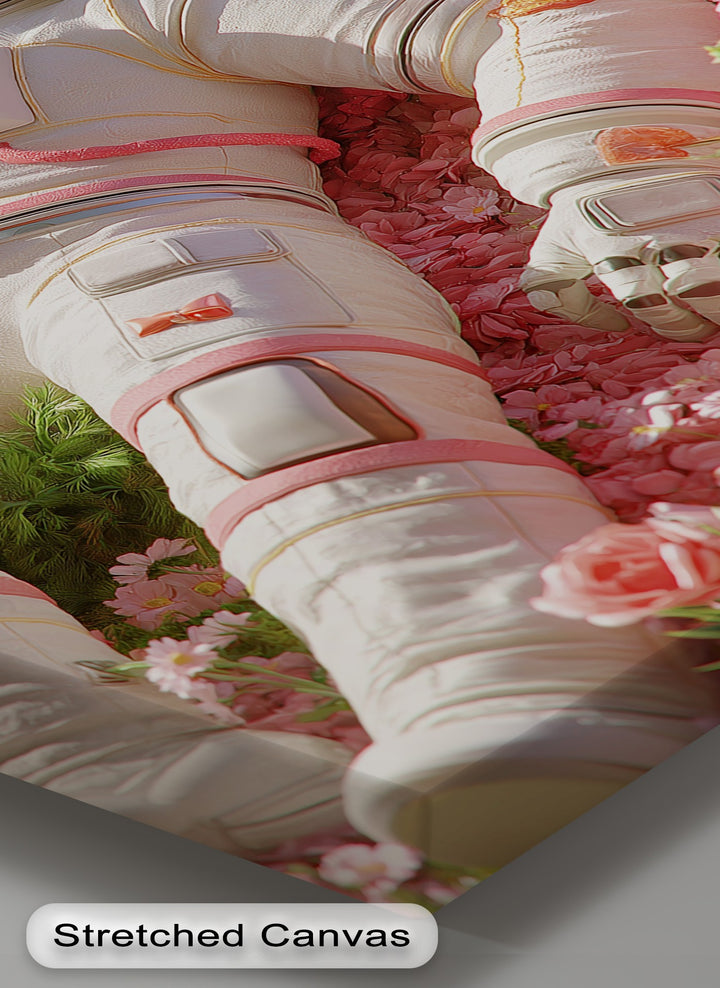 Astronaut Resting in a Garden of Flowers - Pink Canvas Print