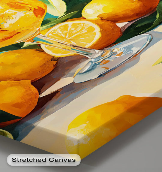 The focal point showcases a delightful Citrus Cocktail glass hanging canvas print with vibrant lemons and a refreshing artistic style.