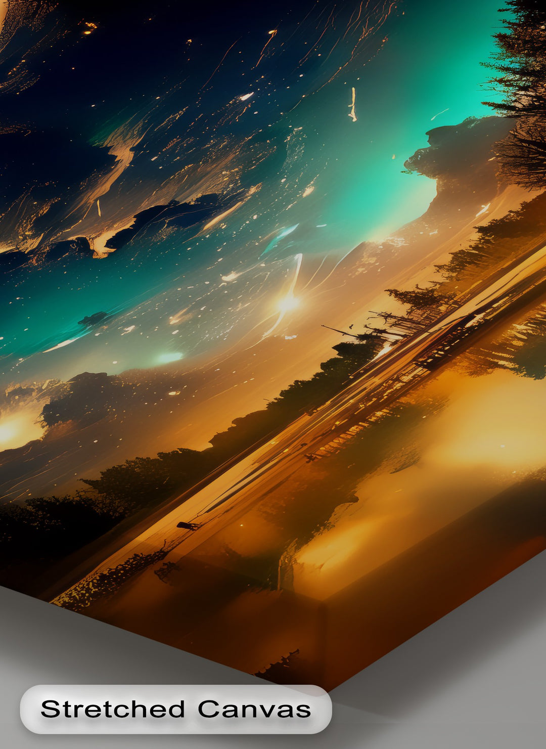 Celestial Dreamscape – Northern Lights Over Forest Lake Canvas Print