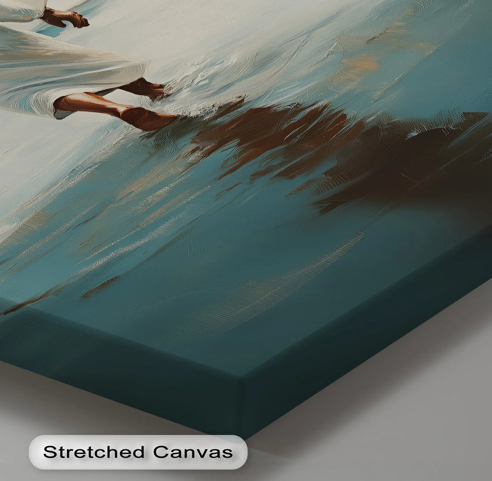 This inspiring canvas print captures the quiet strength of Christ striding across the water.

