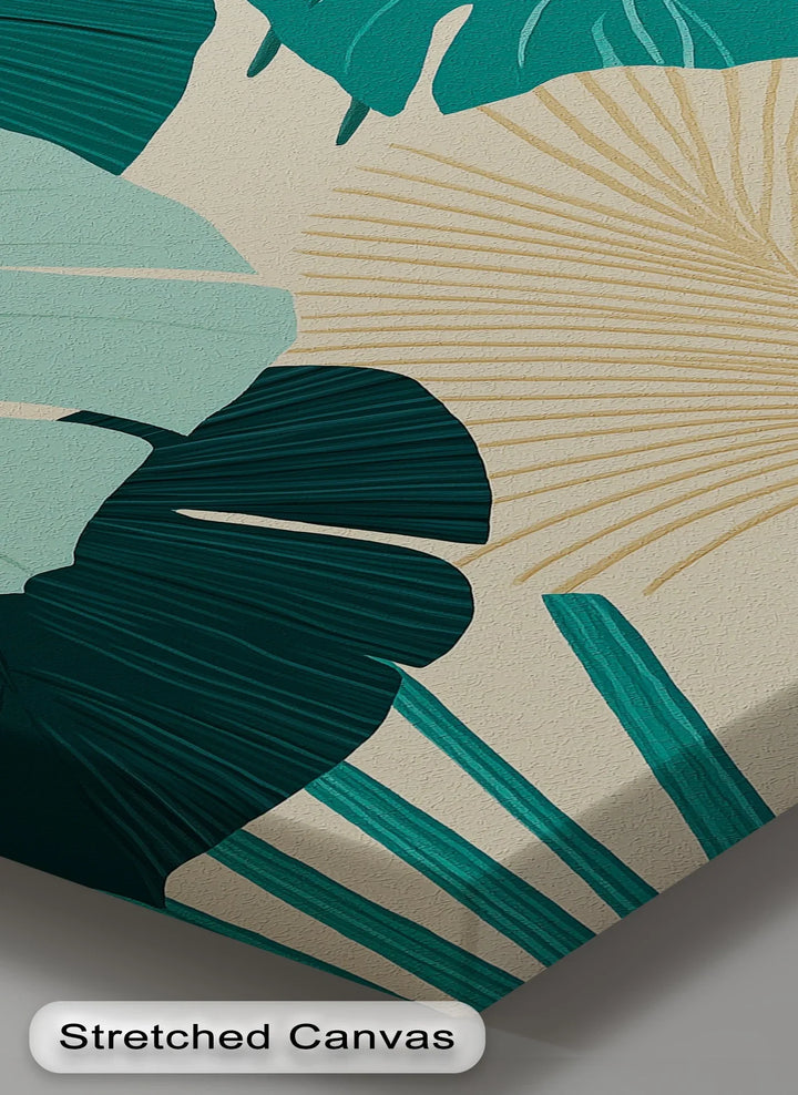 Tropical Oasis – Teal and Beige Monstera Canvas Print - MyPhotoStation