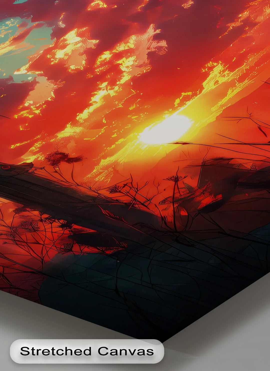 Crimson Redemption – Jesus on the Cross at Sunset Canvas Print
