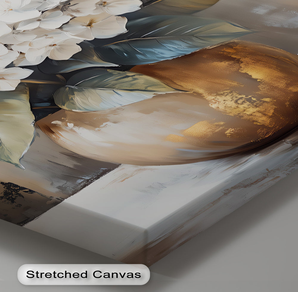 Cream Blooms in Burnished Pot – vintage floral canvas wall art.

