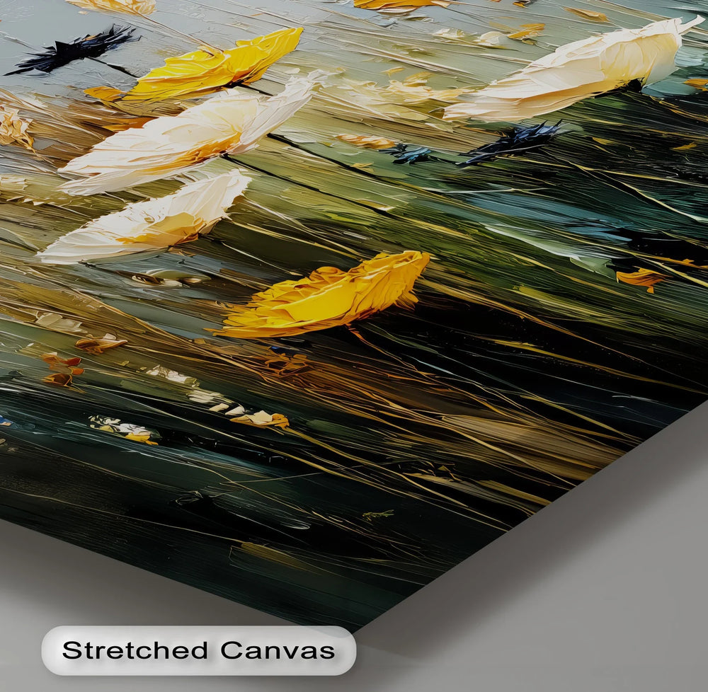 Sunlit Field Whispers – yellow and white wildflower canvas wall art.


