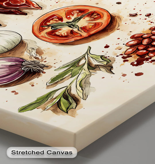 Aromatic and flavorful, the artful arrangement of culinary spices and ingredients evokes a welcoming mood for your kitchen with these canvas pictures.