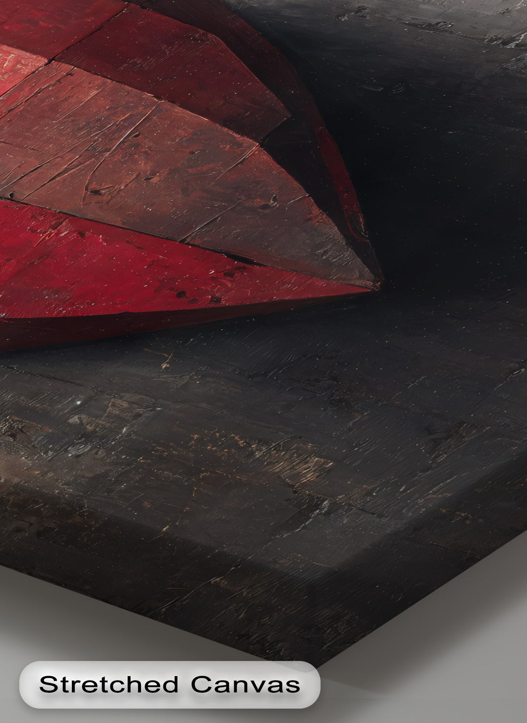 Light and shadow define the rustic red heart, bringing texture and dimension to this canvas art print, creating a captivating study in contrast.