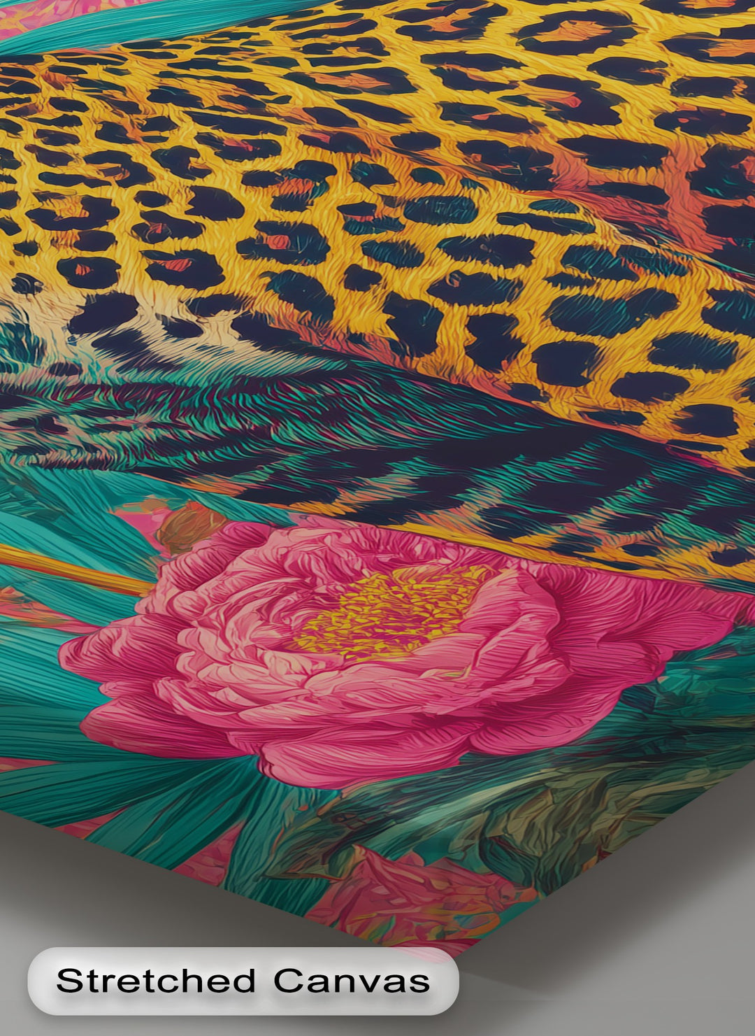 Regal Jungle Majesty – Vibrant Leopard in Floral Canvas Print