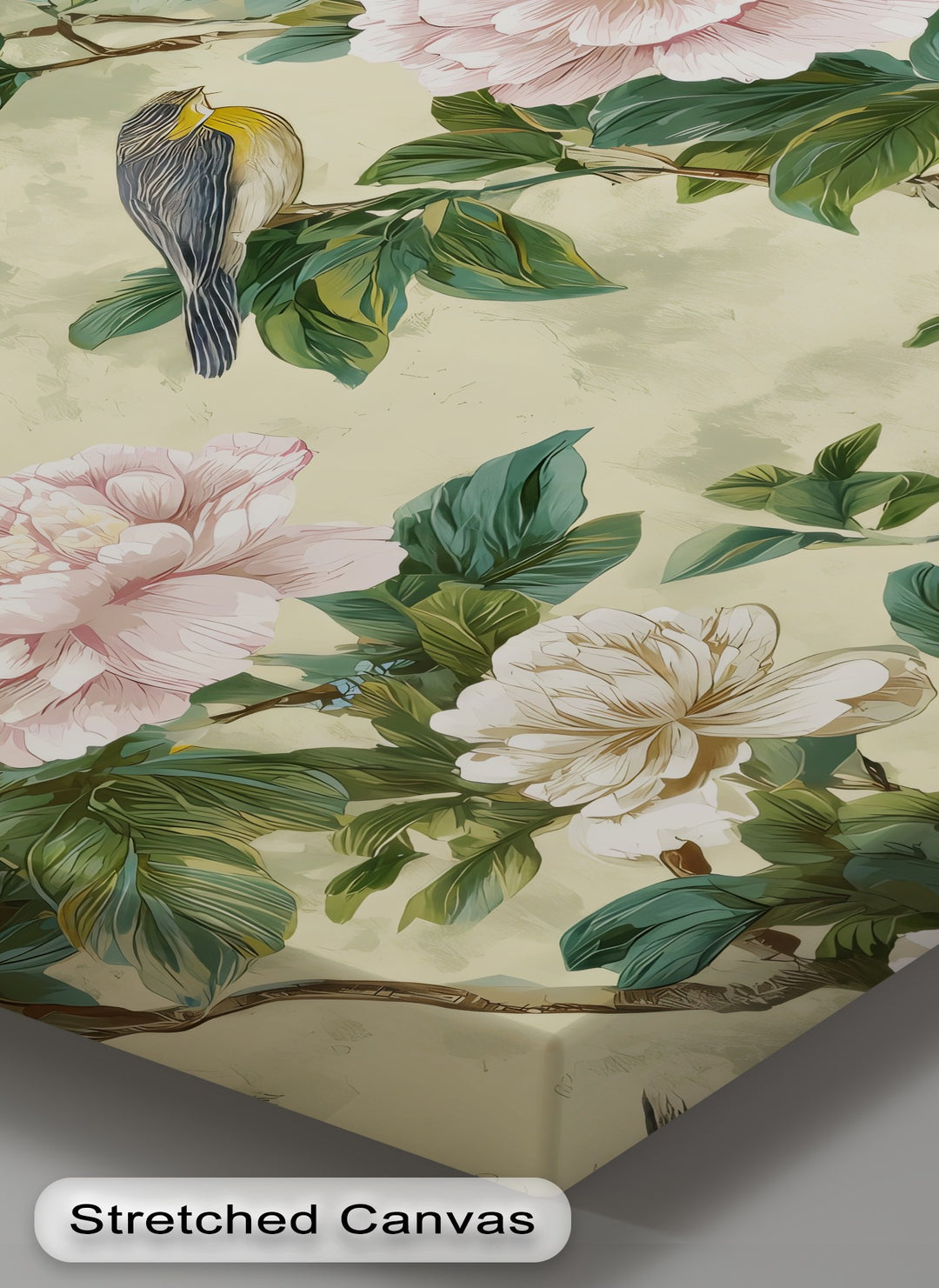 Peony Flowers and Bird - Botanical Canvas Wall Art | Framed Art