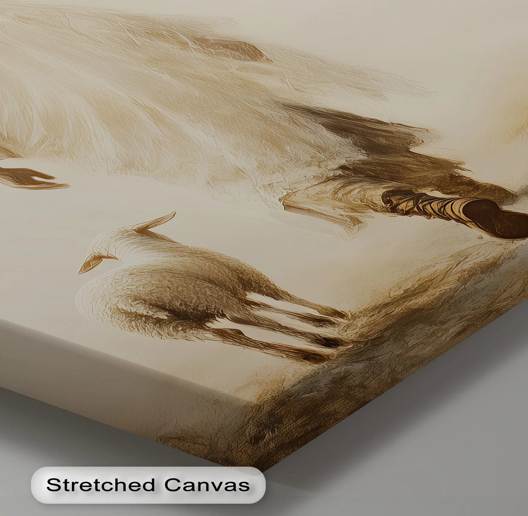 A graceful photo canvas symbolizing trust, with Jesus leading a lone lamb through serenity.

