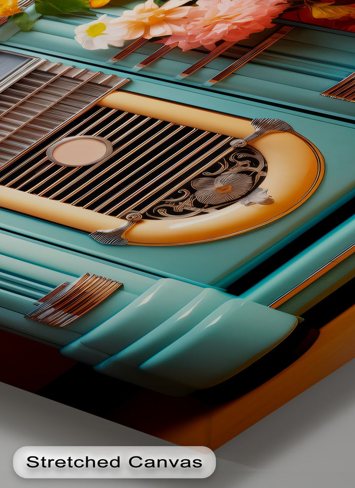 Floral Rhythm – Vintage Jukebox with Blooming Flowers Canvas Print