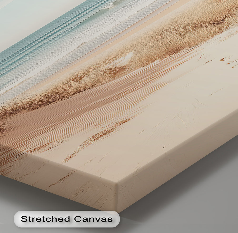 A soft, soothing canvas wall art piece capturing the beauty of a peaceful coastline.

