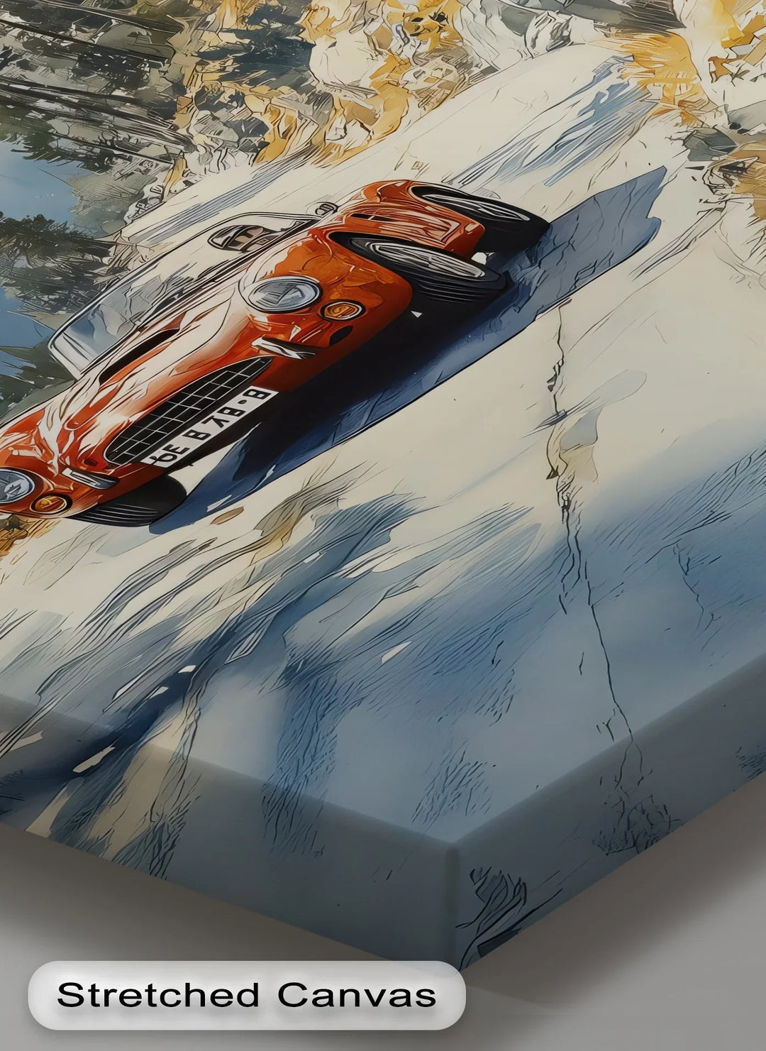 Crimson Speed – Classic Red Sports Car in Mountain Pass Canvas Print - MyPhotoStation