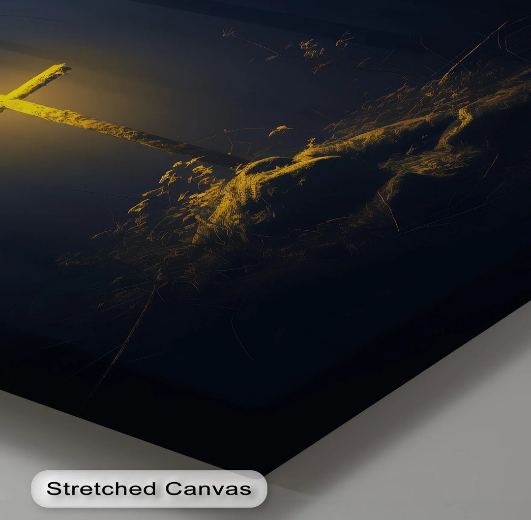 Capture the essence of reverence with this hauntingly beautiful canvas painting of a forest cross.

