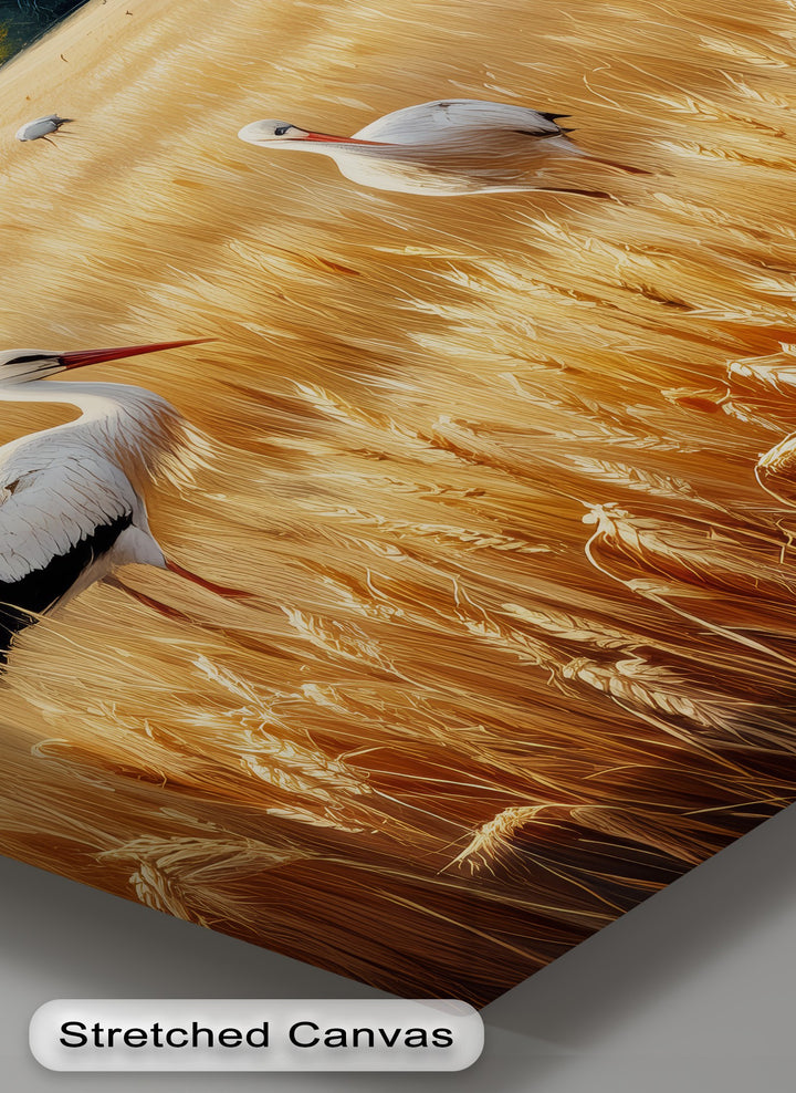 Golden Fields at Dusk – Stork Landscape Canvas Print