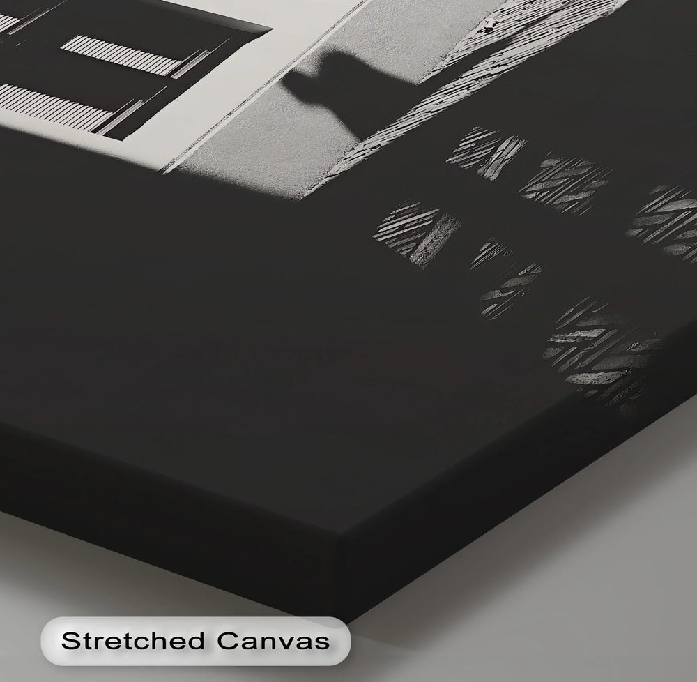 This bold canvas print captures a quiet architectural moment in monochrome style.

