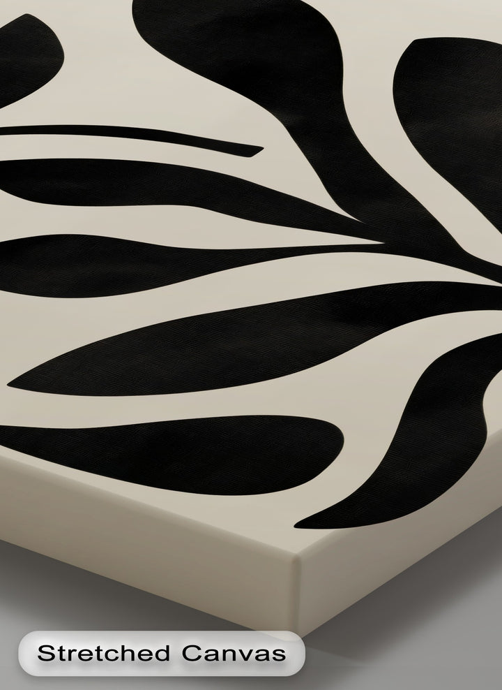 Visual rhythm flows through this minimalist black botanical canvas art print, creating a modern abstract leaf design perfect for striking canvas art displays.