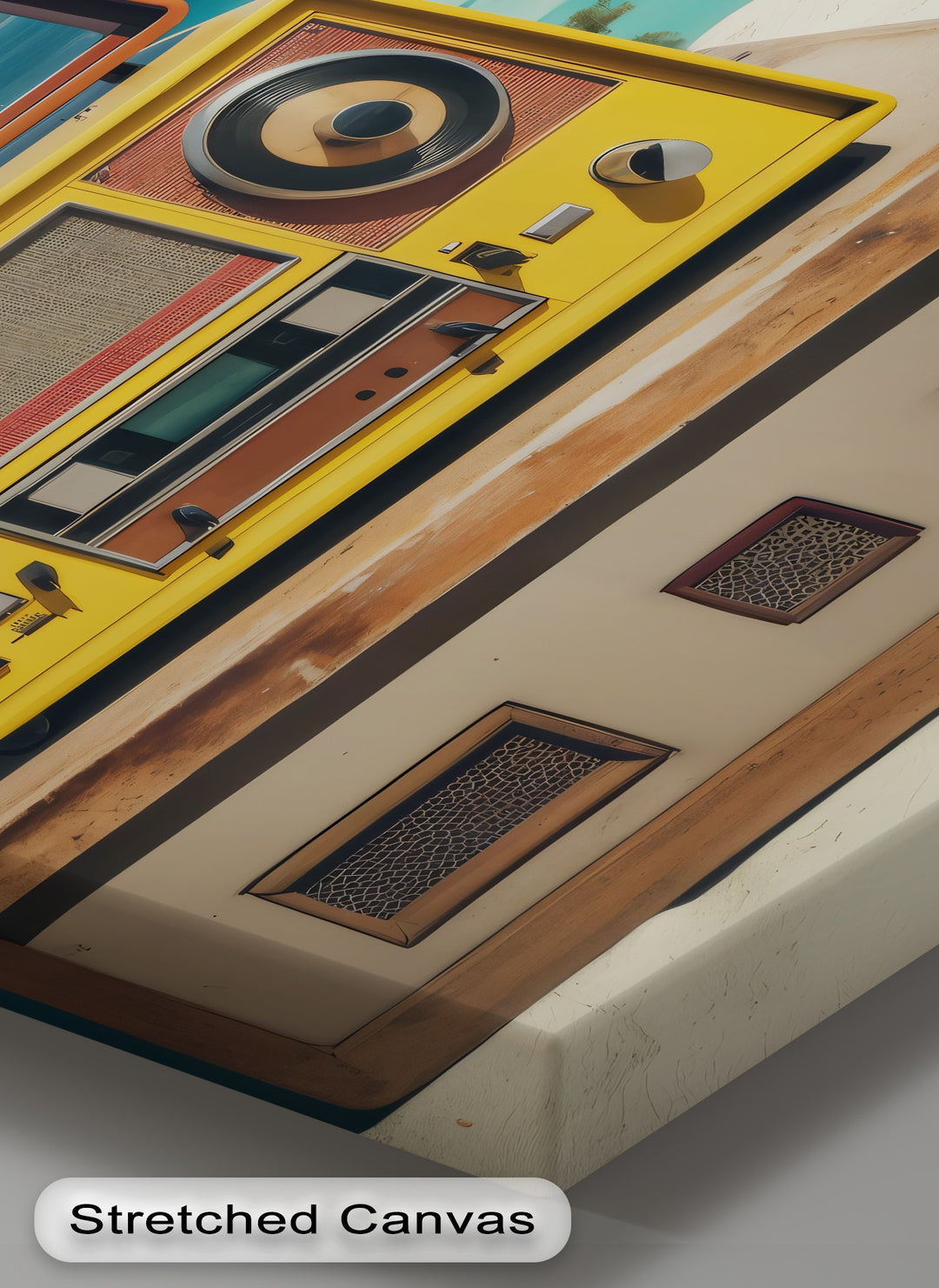 Seaside Soundwaves – Yellow Vintage Boombox Canvas Print
