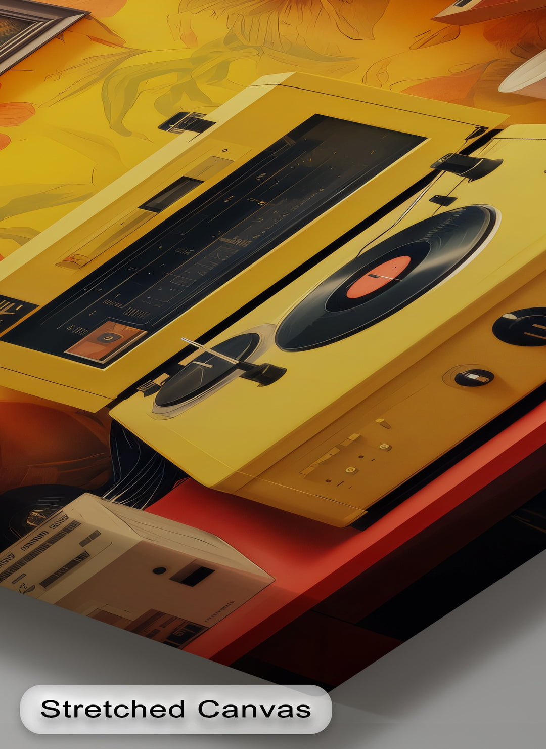 Sunset Groove – Retro Turntable & Futuristic Landscape Canvas Print