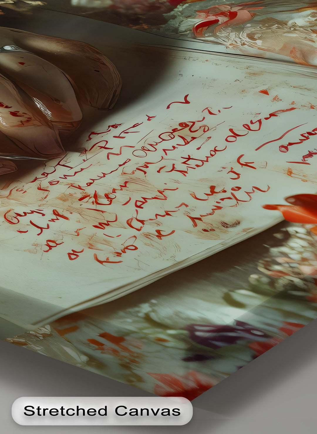 Crimson Petals & Ink – Persian Canvas Print